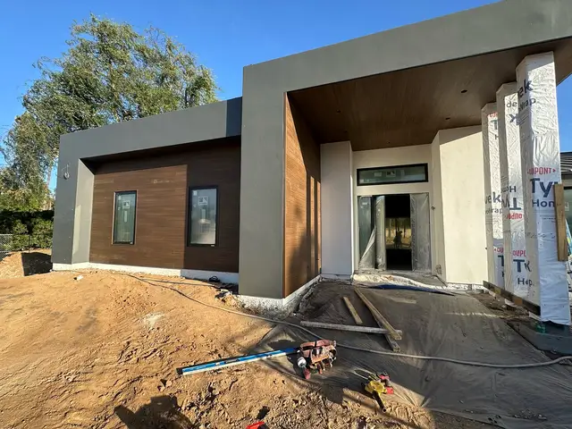 Wood siding at the entry